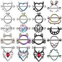 1Pair Stainless Steel Nipple Piercing Bar Crystal Breast Piercing Jewelry Heart Sexy Nipple Rings Shield Cover Barbell Women 14G
