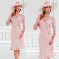 New Charming Short Mother of the Bride Dresses Lace Knee Length Wedding Party with 3/4 Sleeves 2023