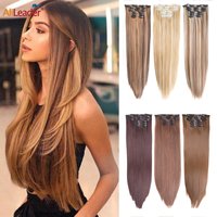 Extension synthétique à Clips, postiche lisse et longue, 22 pouces, 6 pièces/ensemble, faux cheveux pour femmes