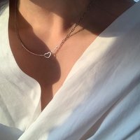 Silver Color Love Asymmetric Chain Necklace for Women Sweet Temperament Party Jewelry 925 Stamp Gifts Dropship
