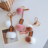 Luxus Sommer Slipper Shaped Schuh Keychain Mit Echtem Nerz Trim Mode Liebhaber Tasche Geldbörse Charme