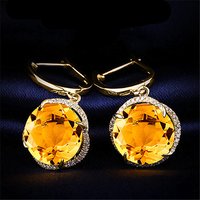 Fashion flower yellow crystal citrine gemstones diamond drop earrings for women 18k gold color jewelry brincos accessories gifts