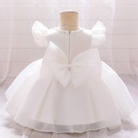 Robe de baptême blanche à gros nœud pour bébés filles, robe de Rhde baptême pour tout-petits, robes de princesse d'anniversaire pour enfants