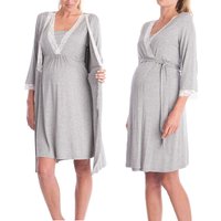 Maternity Robe Nightgown Pregnant Women Nursing Nightwear Lace Sleepwear With Adjustable Belt Pajama Dress Pregnancy Clothes