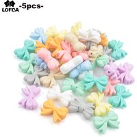 LOFCA 5pcs Bowknot Silicone Beads DIY Food Grade Silicone Teething Pacifier Cute Shaped Silicone teether Holder Accessories