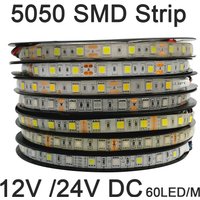 5m 12V 24V SMD 5050 LED Strip 60LEDs/m Flexible Decoration Lighting IP20 IP65 Waterproof LED Tape RGB RGBW RGB CCT Warm White