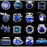 Summer new high quality brass hand inlaid Blue Crystal zircon Cufflinks classic style men's jewelry gifts