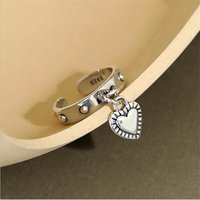Retro Love Simple Personality 925 Sterling Silver Jewelry Tassel Tag Heart Shaped Exquisite Popular Opening Rings R317
