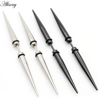 Alisouy 2pcs Unisex Gothic Punk Spike Cone Stainless Steel Dumbbell Barbell Ear Stud Earrings For Men Women Piercing Jewelry