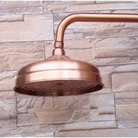 Antique Red Copper Round 8" Rainfall Shower Head, Extension Pipe Wall Arm Shower Arm Bathroom Accessory (Standard 1/2") Nsh100