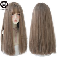 7JHHWIGS Long Straight Synthetic Light Brown Wigs With Bang For Women Heat-Resistant Daily Use Hair Hot Sell Wholesale Wigs