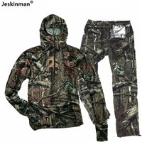 Summer Sunproof Men's Fishing Hooded Jacket Pants Bionic Camouflage Hunting Fishing Clothes Breathable Cotton Jungle Camo Suit