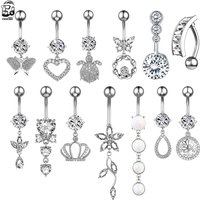 14G Animal Heart Dangle Belly Button Rings Surgical Steel Curved Navel Barbell Ring Body Jewelry Piercing Ombligo for Women Girl