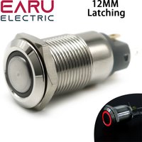 12mm Waterproof Latching Flat Round Stainless Steel Metal Push Button Switch LED Light Shine Car Horn Fix 3V 5V 12V 24V 220V