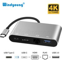 4 in 1 USB Type-C to HDMI 4K RJ45 Gigabit Ethernet Type-C PD OTG Hub Adapter 3 in 1 USB Type-C HUB for MacBook USB-C Splitter