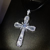 Exquisite White Zircon Cross Pendant Necklace Women's 925 Silver Geometric Cute/Romantic Chain Birthday Party Engagement Jewelry