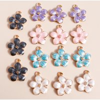 10pcs 17*15mm Cute Enamel Flowers Charms For Jewelry Making Cute Sakura Charms Pendant Necklace Keychain Diy Making Accessories