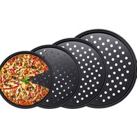 Nonstick Carbon Steel Pizza Crisper Trays Pizza Baking Pan Mold with Holes Round Deep Dish Plate