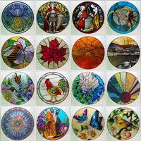 Custom 3D Frosted Stained Glass Window Film, Static Cling,Retro Church Jesus Birds Cat Home Decor Stickers Rose Window Treatment