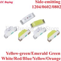 100pcs 1204 0602 0802 SMD LED Side-emitting Diode Yellow-green Emerald Green White Red Blue Yellow Orange Side Light Emitting