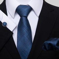Neueste Stil Urlaub Geschenk Krawatte Einstecktücher Manschettenknopf Set Krawatte Männer Dunkelblau Hochzeit Zubehör Büro Krawatte