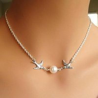 Vintage Swallow Beads Choker Pendant Necklace Simple Cute Birds Kpop Style Fashion Jewelry Gift for Women Girl Kids