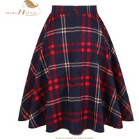 SISHION 2025 New Women Ladies Summer Skirt VD0020 Irish Skirts Blue Red High Waist Swing 50S 60S Cotton Vintage Plaid Skirt