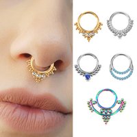 1PC Surgical Steel Nose Ring Cartilage Earring Zircon CZ Cluster Beaded Hinged Septum Rings Clicker Septum Piercing Body Jewelry