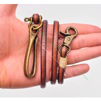 30" Retro Brown Handmade Long Punk Biker Motocycle Trucker 7*5mm Thick Plain Leather Keychain Jean Wallet Chain With Brass Hook