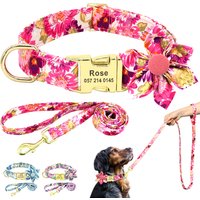 Personalized Dog Collar and Leash Set Nylon Print Dogs ID Collars Pet Lead Belt Rope Flower Accessories Small Medium Large Dogs