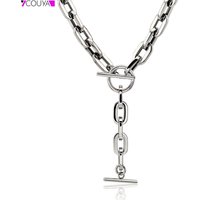 Trendy Oval Round Corner Link Chain Necklaces For Women Men Thick Choker Long Chain Tassel Pendant Charm Handmade Necklace