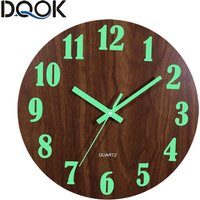 12 Inch Luminous Wall Clock Wood Silent light in dark night Nordic Fashion Wall Clock Non Ticking Clock With Night Light