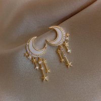 New Trendy Moon Dangle Earrings For Women Temperament Pearl Cherry Cat Rhinestone Pendant Earring Party Jewelry Gift