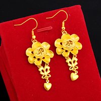 22K Yellow Gold Flower Earring for Women Romantic Heart Jewelry