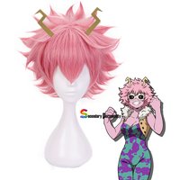 2021 My Hero Mina Ashido Pink Wig With Headwear Cosplay Costume Boku no Hero Academia Heat Resistant Synthetic Hair Wig