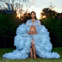 Bridal Fluffy Tulle Maternity Robes Custom Made Sky Blue Pregnant Women Evening Dresses Photo Shoot Birthday Party Bathrobe