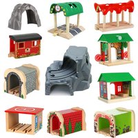 Wooden Train Track Accessories Wood Railway Track Train Station Bridge Tunnel Compatible All Brands Wooden Track Toys
