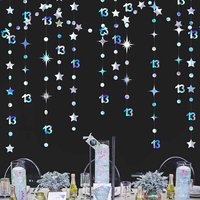 4M Iridescent 13th Paper 16st 21st Happy Birthday Banner Decorations Number 13 Circle Dot Twinkle Star Garland Hanging Streamers