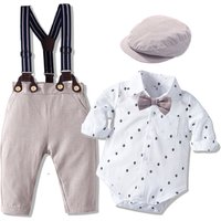 Baby Junge Gentleman Strampler Kleidung Set mit Schleife Hut Baumwolle Frühling Herbst Kleinkind Kinder Bedrucktes Body Kleid Kleinkind Outfit Anzug