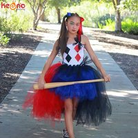 Jester Clown Inspired Girls Tutu Dress for Villain Halloween Cosplay Costume Kids Pageants Purim Party Fancy Ball Gown Vestidos