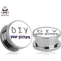 KUBOOZ Stainless Steel Custom Ear Gauges Plugs Piercing Tunnels Body Jewelry Sell By Pair 6mm to 25mm Gift