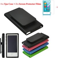TPU Rubber Gel Soft Skin Case Cover with Belt Clip for iPod Nano 7 7G 7th + 2pcs Screen Protective Films For Nano 7
