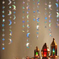 Iridescent Twinkle Little Star Moon Garland Holographic Hanging Streamers Party Decorations Glitter Crescent Garland EID Ramadan