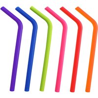 Leeseph Reusable Silicone Drinking Straws, Big Size Flexible Straws with Cleaning Brush for Kids- 6 Pieces(Colours May Vary)