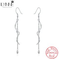 Hot Sale 925 Sterling Silver Fine Spiral Wave Long Tassel Chain Ball Drop Earrings Women Fashion Banquet Party Jewelry Eardrop