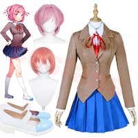 Game Natsuki Cosplay Costumes Doki Doki Literature Club! Natsuki Wig and School Uniforms DDLC Halloween Costume Schoolgirl Suits