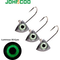 JOHNCOO 8pcs Luminous 3D Eye Jig Head Fishing Hooks 2g 3g 4g 6g Jig Head Ice Bass Carp Fishing Jig Soft Lure Bass Fishing