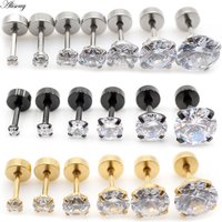 Alisouy 2pc Size 2-10mm 3 Colors Punk Medical Stainless Titanium Steel Needle Zircon Crystal Stud Earrings For Men Women Party