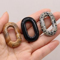 Hot Selling Natural Gem Stone Hollow Oval Pendant Dalmatian Jasper Charms for DIY Crafts Earring Necklace Jewelry Making 25x40mm