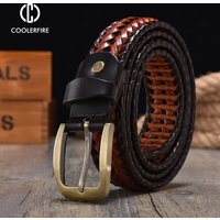Men Genuine Leather Braided Belts Webbing High Quality Hand Vintage Belts for Men Gold Pin Buckle Casual for Jeans Strap HQ212